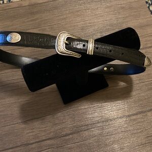 Black Western Style Leather Belt with Steel Buckle